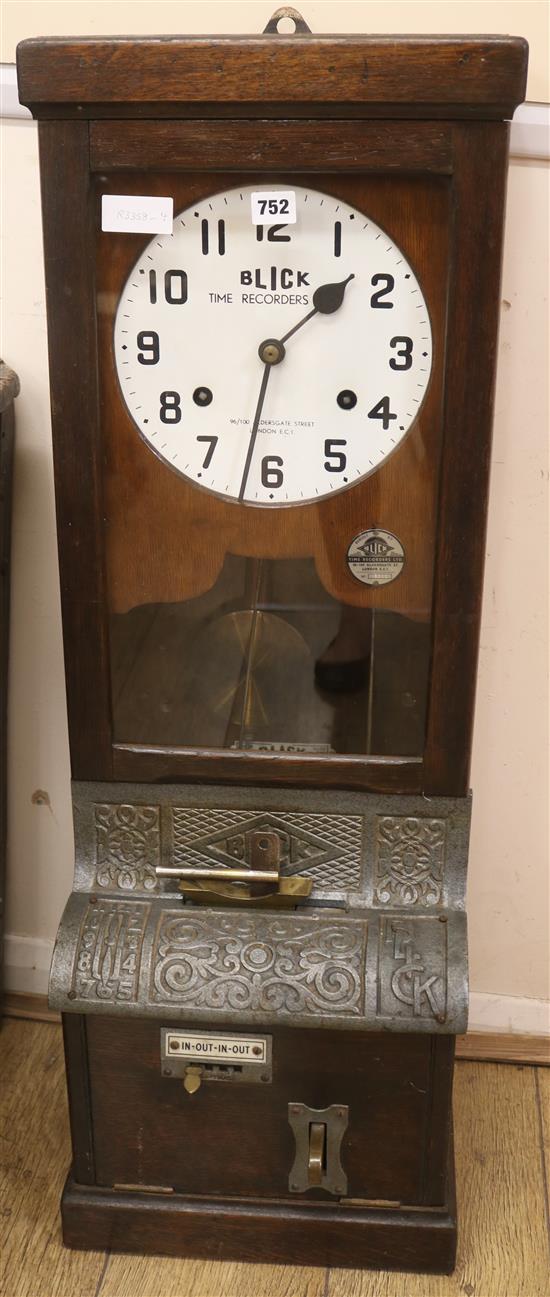 A Blick oak cased clock on / off clock H.98cm
